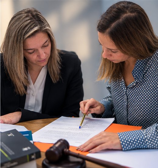 Las dos abogadas revisan juntas la documentación de un caso